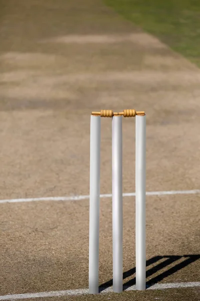 White stumps on cricket field — Stock Photo, Image