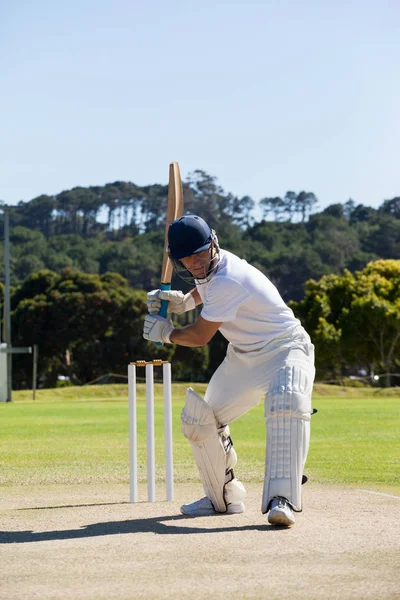 Cricketspiller som spiller på banen – stockfoto