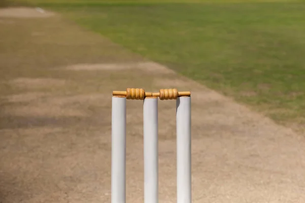 Stumps on cricket pitch — Stock Photo, Image