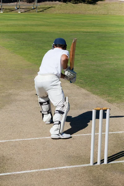 Cricket-spelare som tränar på fältet — Stockfoto