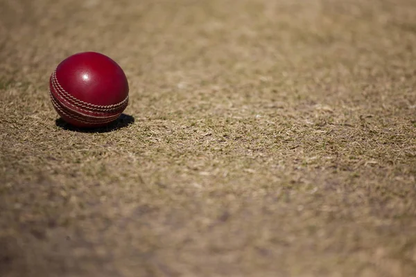Cricket ball on pitch — Stock Photo, Image