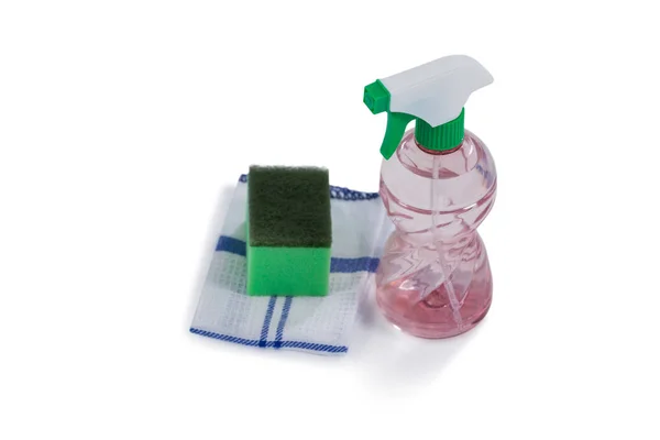 Spray bottiglia e tovagliolo panno — Foto Stock
