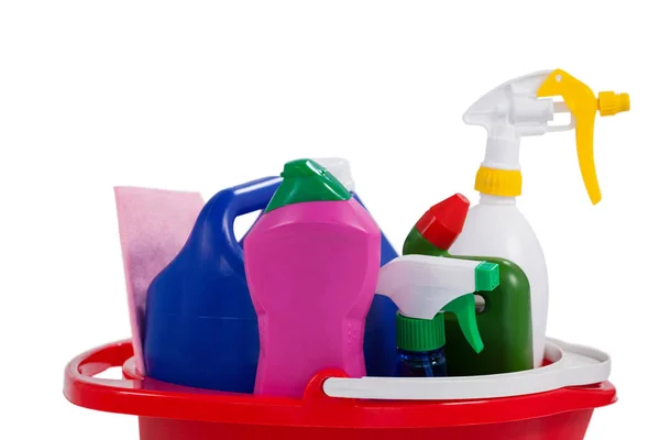 Domácí čistící prostředky v kbelíku — Stock fotografie