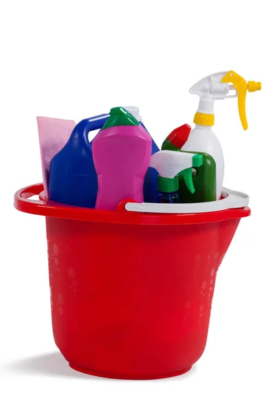 Artículos de limpieza para el hogar en cubo — Foto de Stock