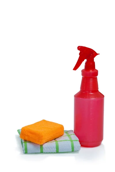 Detergent spray bottle with wipe pad — Stock Photo, Image