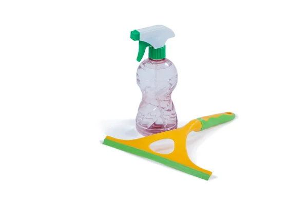 Detergent spray bottle and window squeegee — Stock Photo, Image