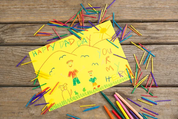 Fathers day greeting card with crayons — Stock Photo, Image