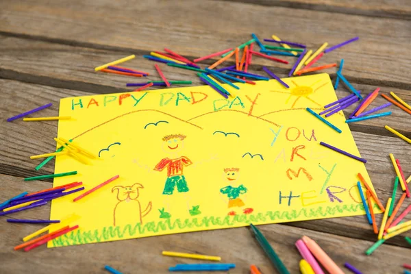 Fathers day greeting card with crayons — Stock Photo, Image