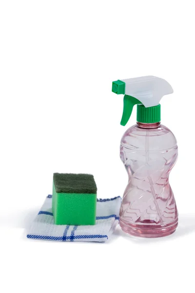 Spray fles en Servet doek — Stockfoto