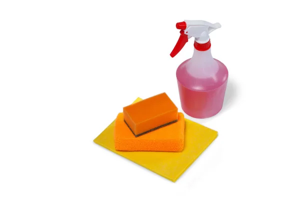 Spray bottle and scouring pad — Stock Photo, Image
