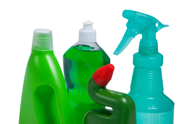 Bottiglie detergenti su bianco — Foto Stock