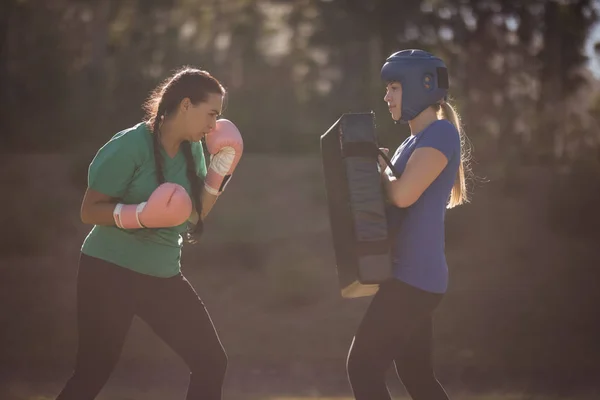 Determined women practicing boxing — Stock Photo, Image
