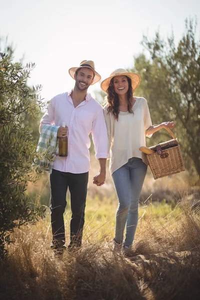 Paar trägt Picknickkorb — Stockfoto