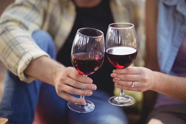 Férfi és nő wineglasses pirítás — Stock Fotó