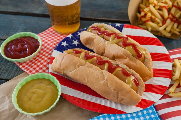 Hot dogs served on plate Stock Photo