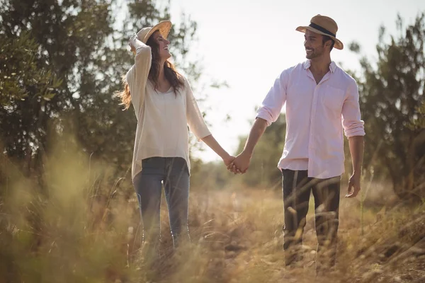 Paar hält Händchen auf Bauernhof — Stockfoto