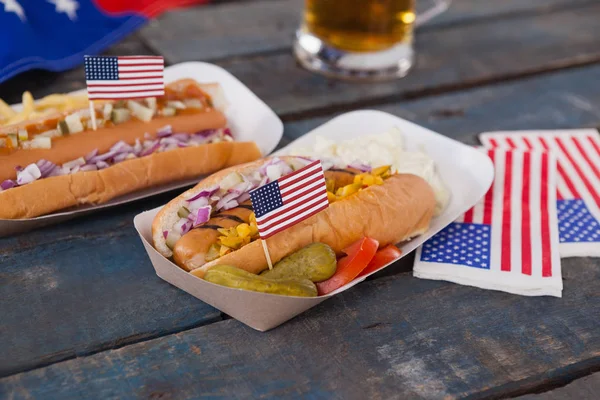 Hot dogs decorated with 4th july theme — Stock Photo, Image
