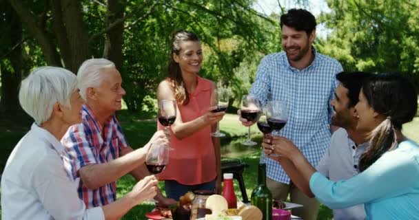 Familjen rostningen glas rött vin — Stockvideo
