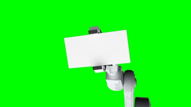 Braço robótico segurando cartão com ícone de rede — Vídeo de Stock