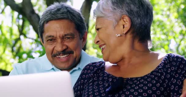 Senioren-Paar benutzt Laptop — Stockvideo