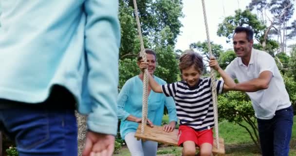 Родина грає в парку — стокове відео