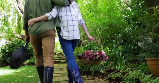 Romantisch paar wandelen in het park — Stockvideo