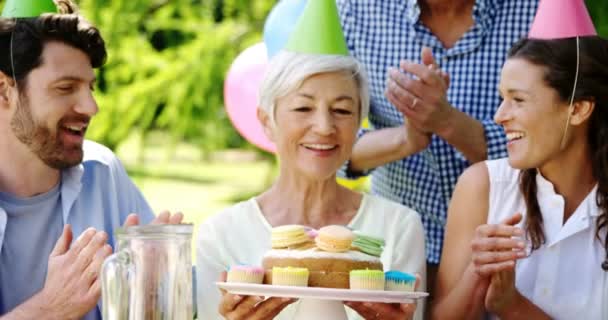 Familia celebrando fiesta de cumpleaños — Vídeo de stock