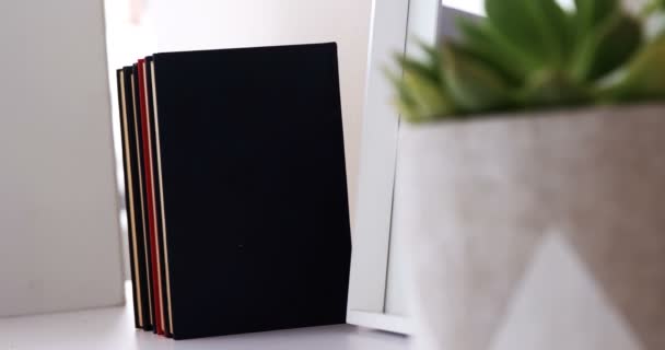 Kitap, ayna ve aloe vera bitki masada — Stok video