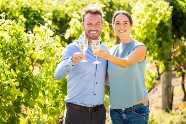 Young couple holding wineglasses — Stock Photo, Image