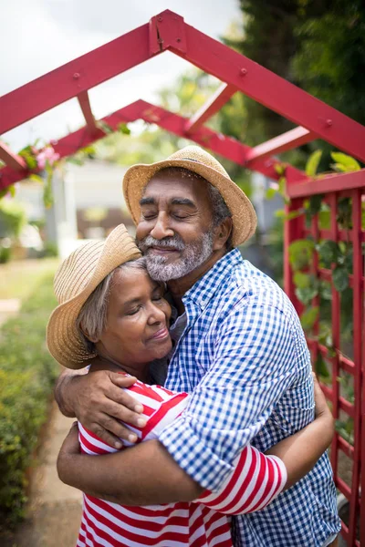 Liebevolles Senioren-Paar umarmt — Stockfoto