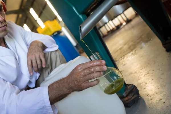 Technician examining olive oil — Stock Photo, Image