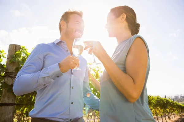 Kadehlerin güneşli günde toasting Çift — Stok fotoğraf