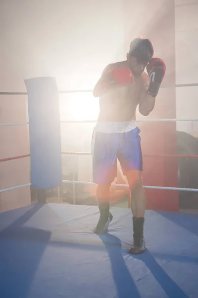 Masculino boxer perfuração no boxe anel — Fotografia de Stock