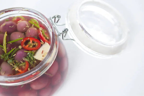 Preservative olives in jar — Stock Photo, Image