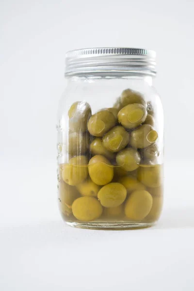 Preservative olives in jar — Stock Photo, Image