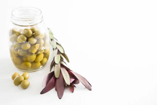 Preservative olives in jar — Stock Photo, Image