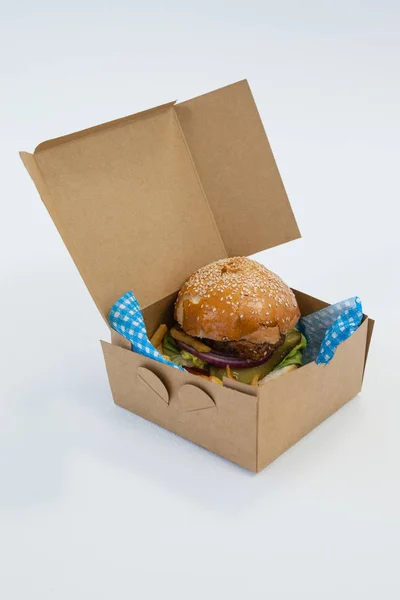 Hamburger in take away container — Stock Photo, Image