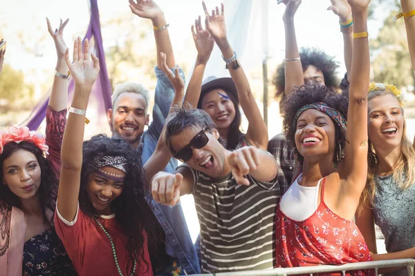 Amigos disfrutando durante el festival de música — Foto de Stock