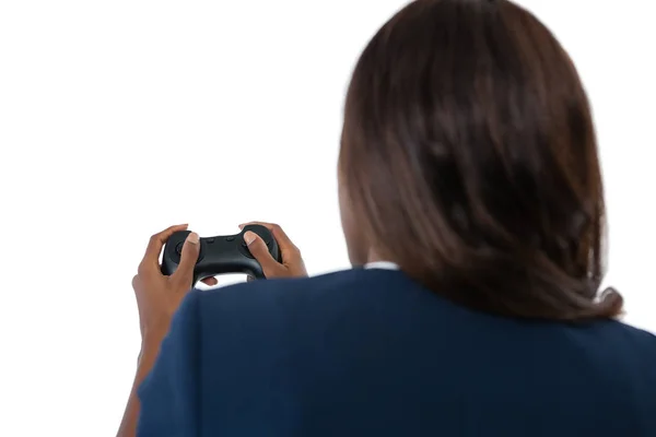 Mujer de negocios jugando videojuego — Foto de Stock