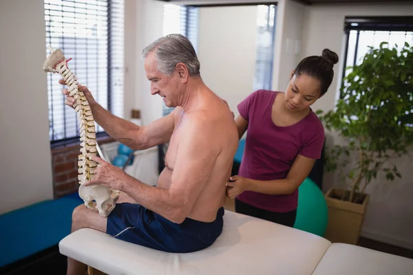 Terapeutul examinează spatele pacientului — Fotografie, imagine de stoc