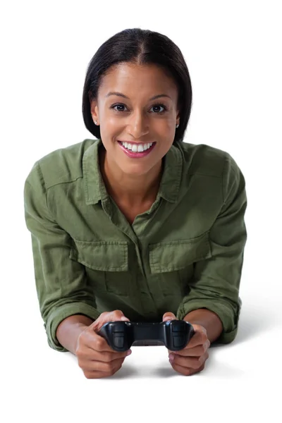 Woman playing video game — Stock Photo, Image