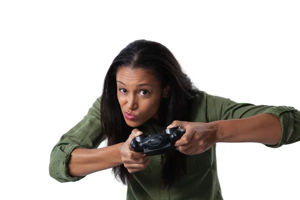 Kobieta grająca w gry wideo — Zdjęcie stockowe
