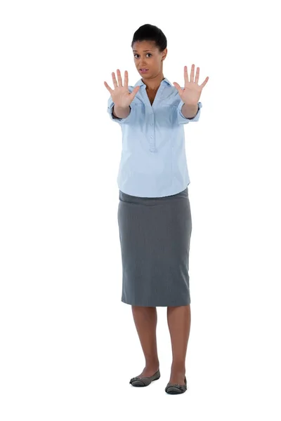 Affärskvinna visar händerna samtidigt ignorera — Stockfoto