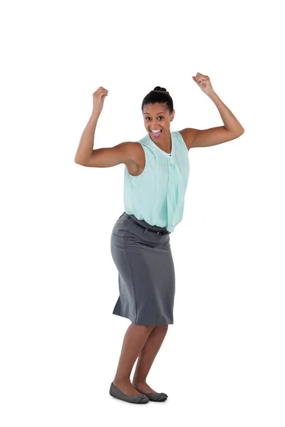 Aufgeregte Geschäftsfrau tanzt — Stockfoto