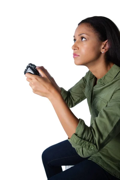 Vrouw afspelen van video game — Stockfoto