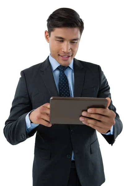 Uomo d'affari felice utilizzando tablet — Foto Stock