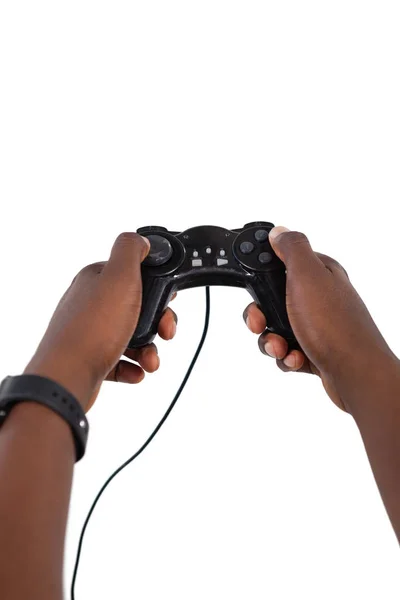 Mãos masculinas jogando videogame — Fotografia de Stock
