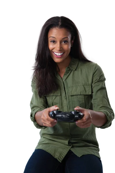 Kobieta gra wideo gra — Zdjęcie stockowe