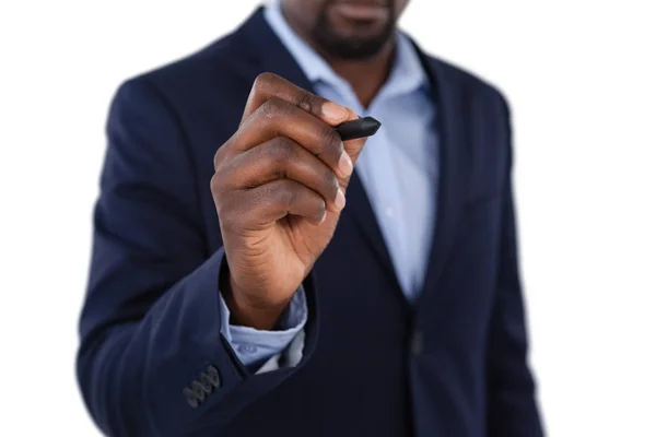 Businessman pretending to write on invisible screen — Stock Photo, Image