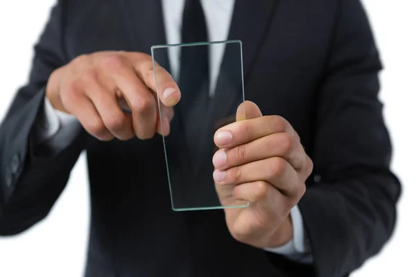 Geschäftsmann mit transparenter Schnittstelle — Stockfoto